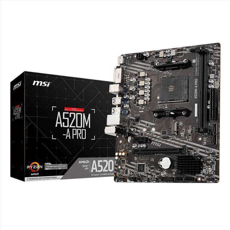 MSI A520M-A PRO A520 DDR4 (Vga Yok) GLan mATX DVI HDMI M.2 USB3.2 AM4 AMD Anakart
