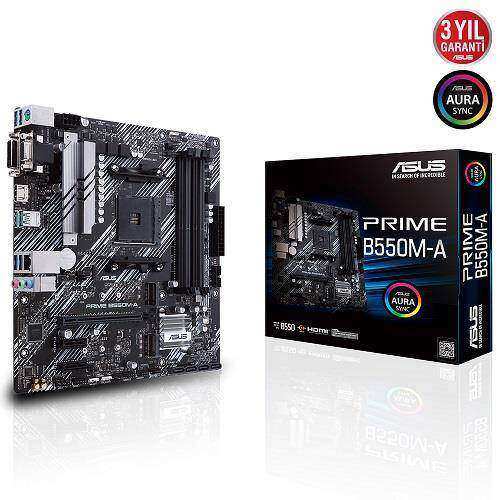 ASUS PRIME B550M-A B550 DDR4 Vga GLan mATX DVI 2*M2 HDMI USB3.2 AURA AM4 AMD Anakart