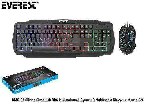 EVEREST KMX-86 Q Türkçe USB Gamer Siyah Gökkuşağı Zemin Aydınlatmalı Klavye+ Mouse