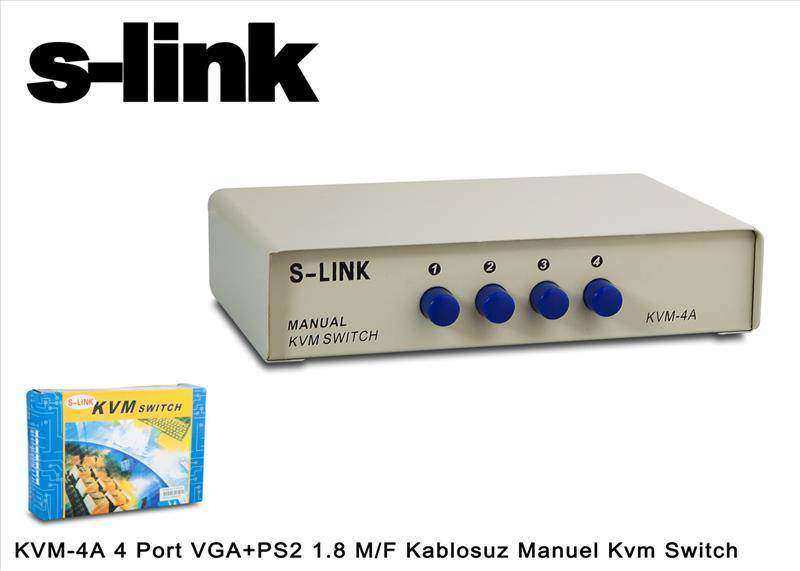 S-LINK KVM-4A 4 Port VGA+PS2 KVM Switch Kablosuz (Manuel)