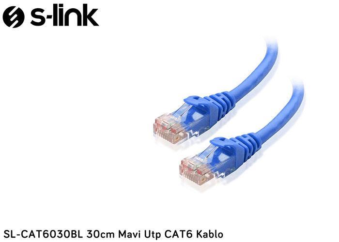 S-LINK SL-CAT6030BL CAT6 UTP 30 Cm Mavi Patch Cord