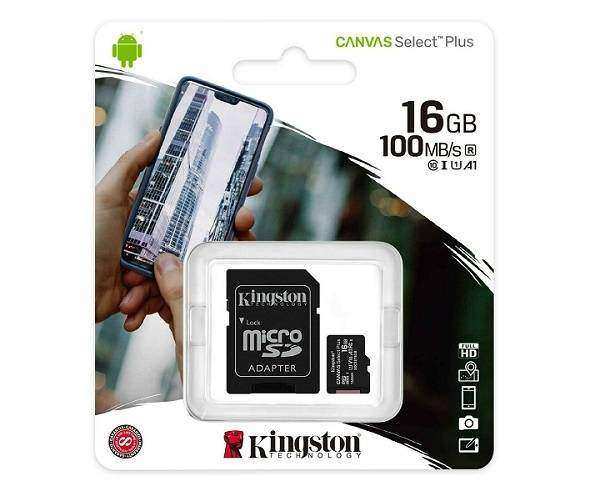 Kingston 16GB CANVAS SELECT PLUS 100MB/S (SDCS2/16GB) Micro Sd Hafıza Kartı
