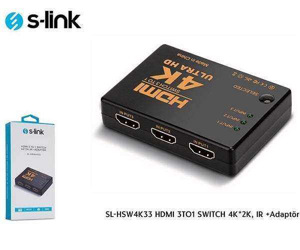 S-Link SL-HSW4K33 HDMI 3TO1 SWITCH 4K*2K Çoklayıcı Adaptör