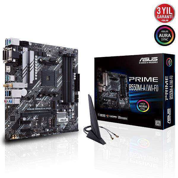 ASUS PRIME B550M-A (WI-FI) B550 DDR4 Vga GLan mATX DVI 2*M2 HDMI USB3.2 WIFI AM4 AMD Anakart