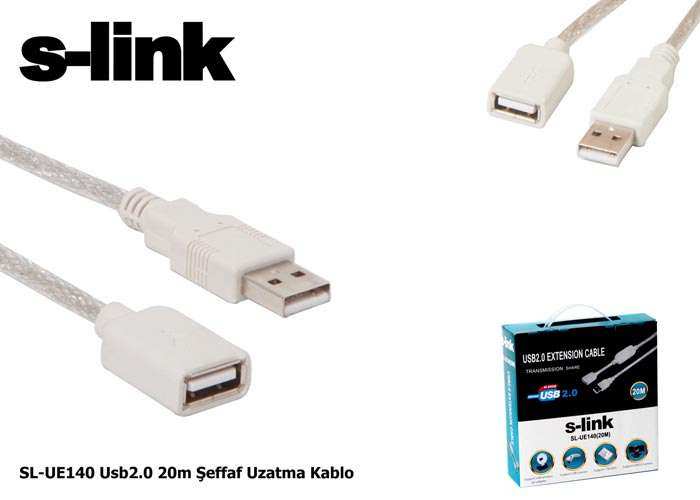 S-LINK SL-UE140 20 Mt USB 2.0 USB Uzatma Kablosu Şeffaf